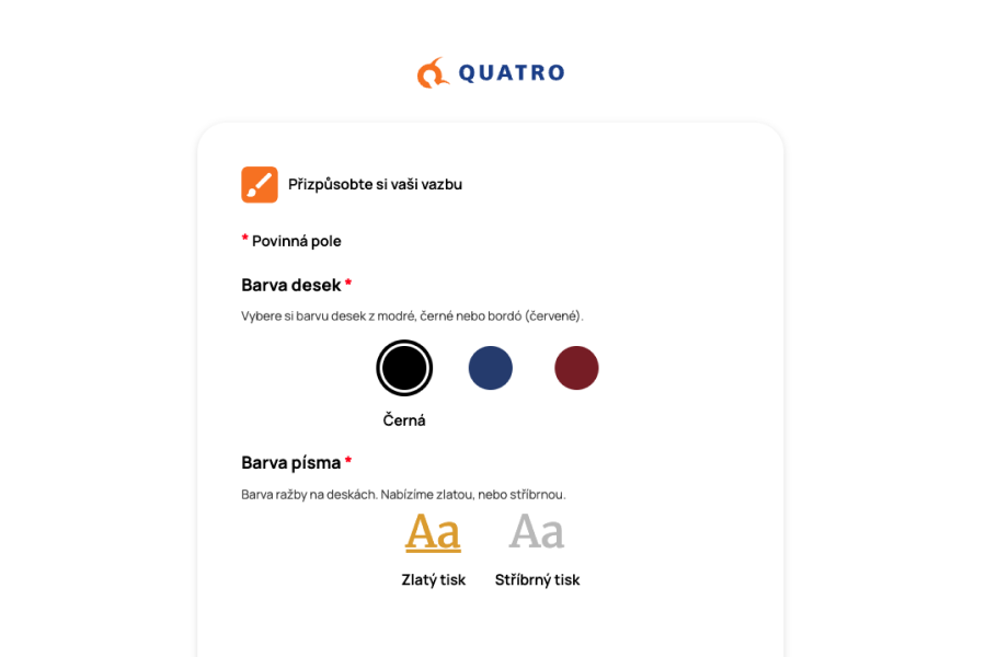 Snímek objednávkového systému pro reklamní agenturu Quatro