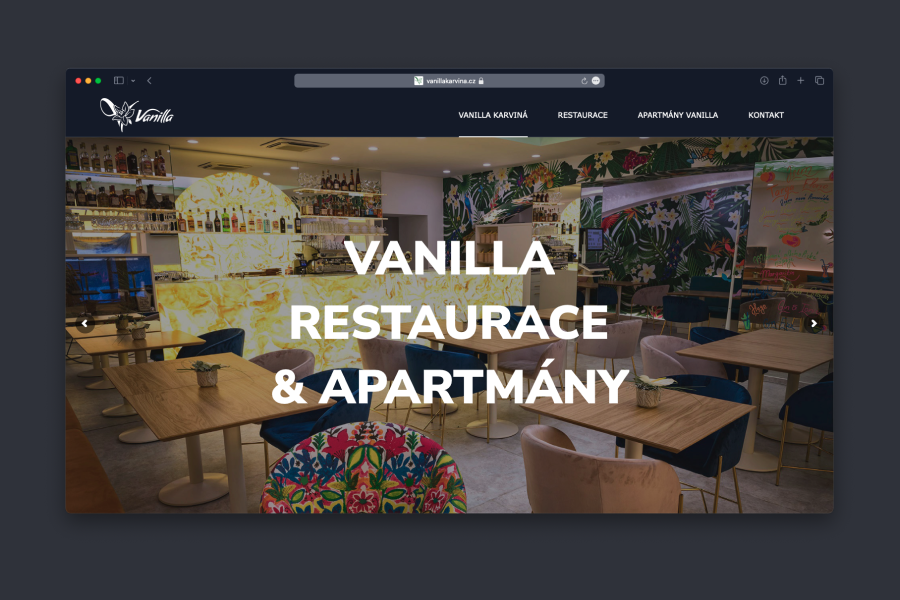 Snímek obrazovky webu karvinské restaurace Vanilla